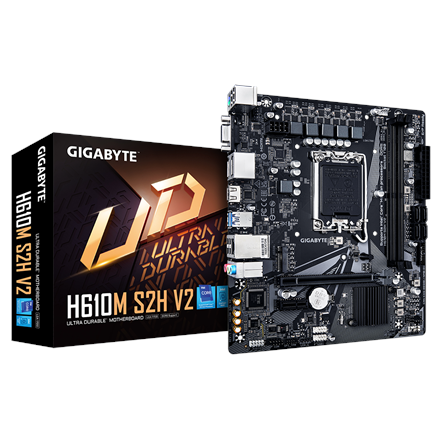 440x440 Gigabyte | H610M S2H V2 1.0 | Processor family Intel | Processor socket LGA1700 | DDR5 DIMM | Supported hard disk drive interfaces M.2, SATA | Number of SATA connectors 4