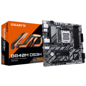 440x440 Gigabyte B840M DS3H | Processor family AMD | Processor socket AM5 | DDR5 | Supported hard disk drive interfaces SATA, M.2 | Number of SATA connectors 4