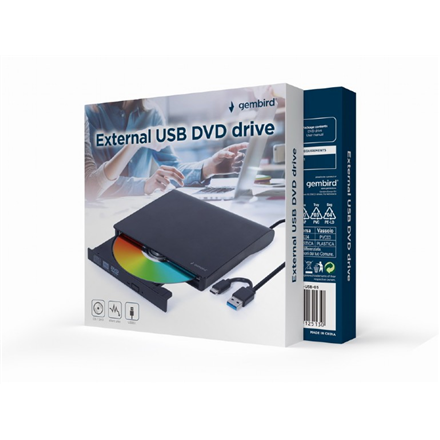 440x440 Gembird External USB DVD Drive | DVD-USB-031 | Interface USB Type-C (m), USB 3.1 Gen. 1 | DVD±R/RW / CD±R/RW | CD read speed 24 x | CD write speed 24 x | Black