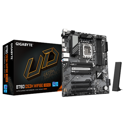 440x440 Gigabyte B760 DS3H WF6E GEN5 | Processor family Intel | Processor socket LGA1700 | DDR5 | Supported hard disk drive interfaces M.2, SATA | Number of SATA connectors 4