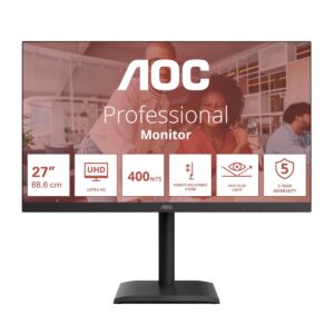 original AOC | U27E4CV | 27 ” | IPS | UHD | 16:9 | 60 Hz | 4 ms | 3840 x 2160 pixels | 400 cd/m² | HDMI ports quantity 2 | Black