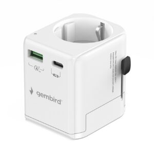 original Gembird Grounded universal travel power adapter, 20 W | TPA-EU1A1C20-01-W