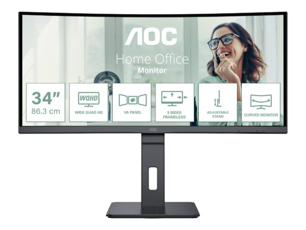 AOC | CU34P3CV | 34 " | VA | 21:9 | 100 Hz | 4 ms | 3440 x 1440 pixels | HDMI ports quantity 1